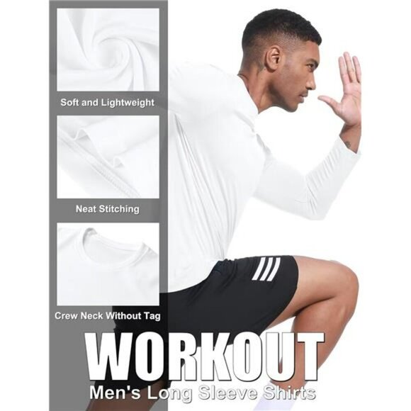Mens UPF Long Sleeve Workout Shirts Moisture Wicking Sun Protection Tee 6 Pack - Picture 4 of 7